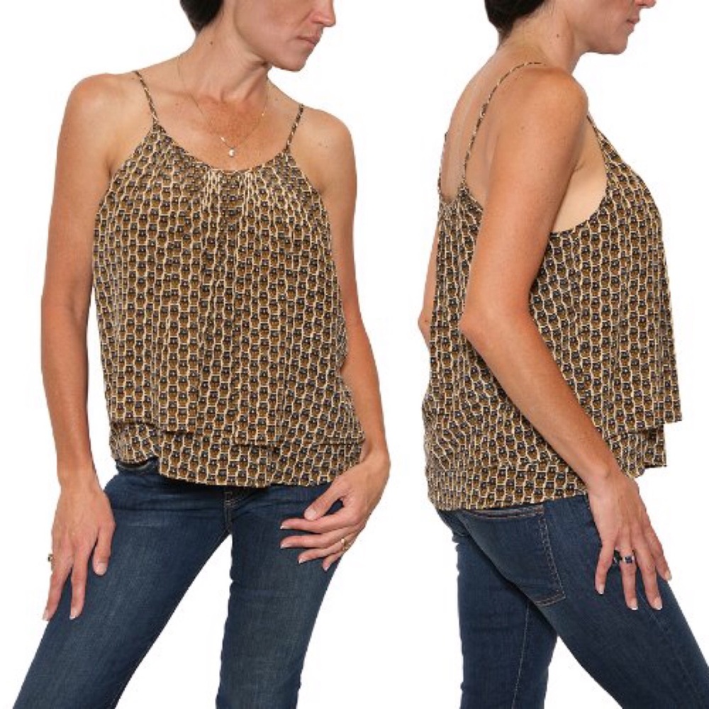 Joie Owl Print Silk Layered Tank Top